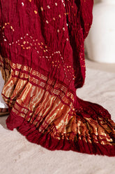 Maroon - Pure Modal Silk Bandhani Dani Dupatta with Zari Lagdi Patta